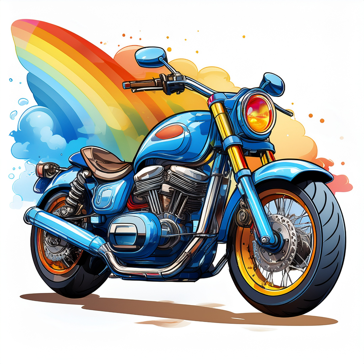 Schulrucksack-Set Motorrad mit Regenbogen