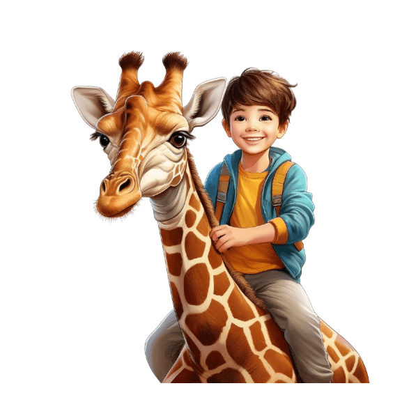 Kinder T-Shirt Junge auf Giraffe