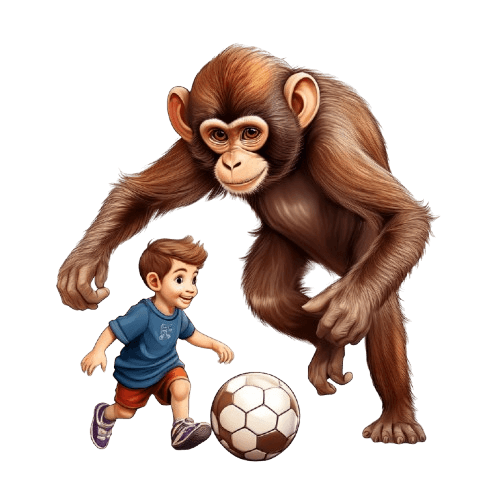 Schulrucksack-Set Affe spielt Fussball