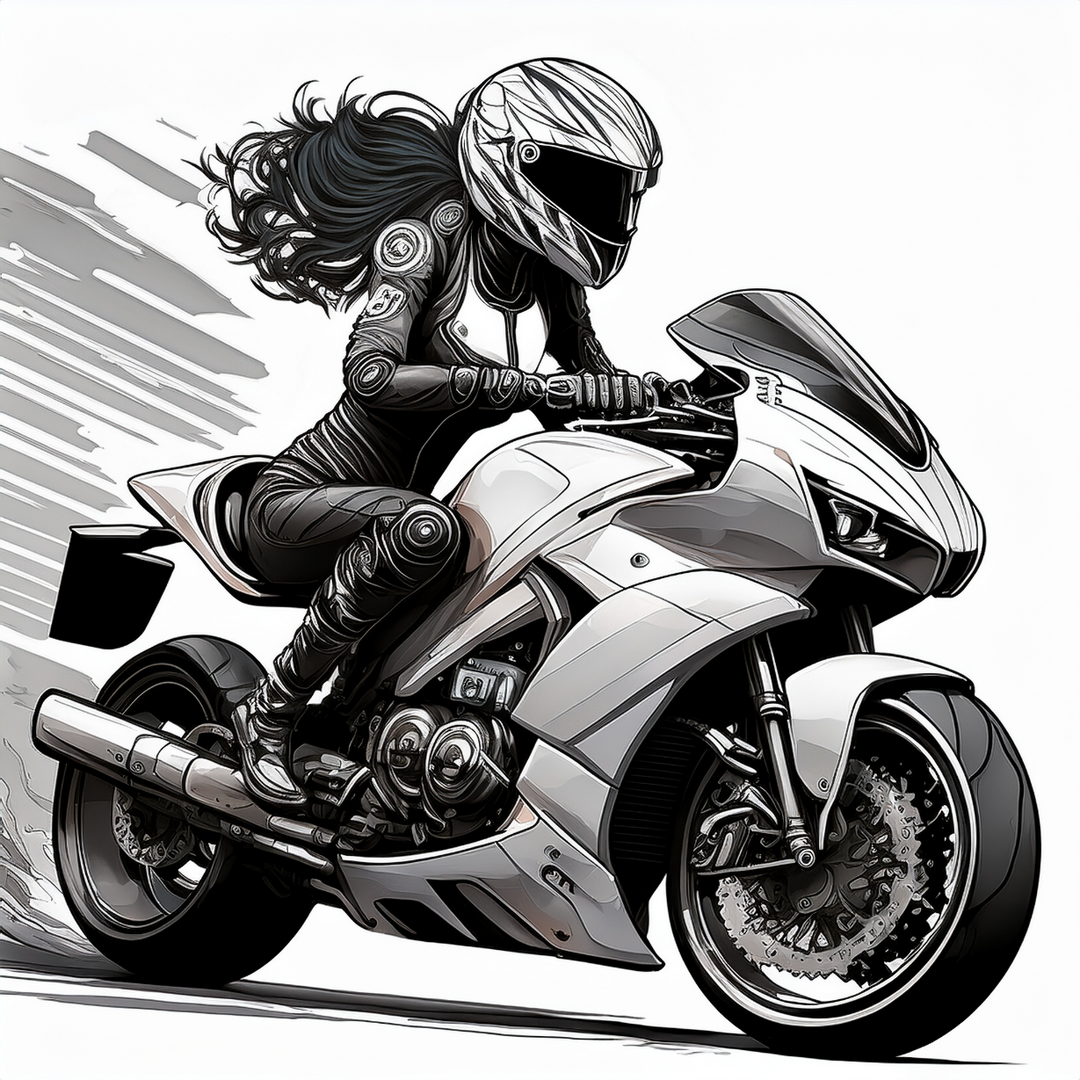 Kinder T-Shirt Schwarz-Weisse Motorradfahrerin
