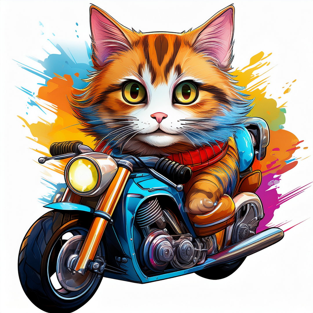 Kinder T-Shirt Katze auf Motorrad 1