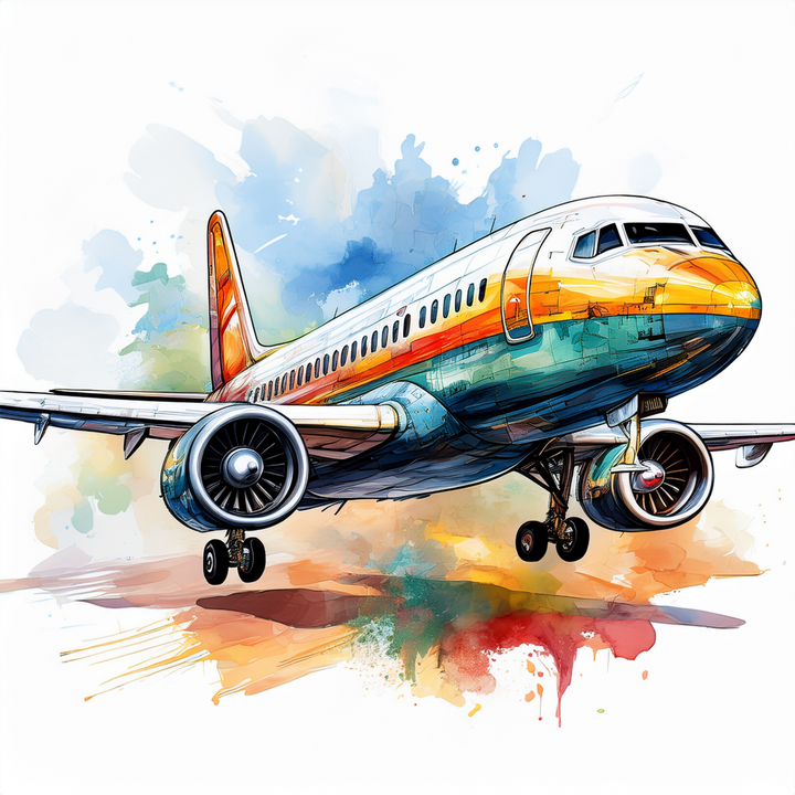 Kinder T-Shirt Aquarell Flugzeug