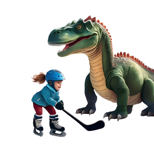 Kinder T-Shirt Mädchen spielt Eishockey mit Dino
