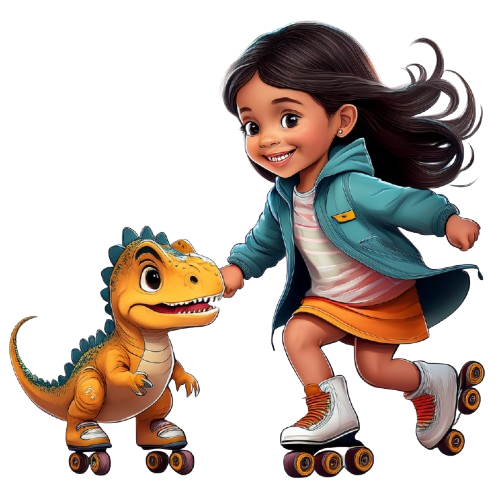 Kinder T-Shirt Mädchen skatet mit Dino