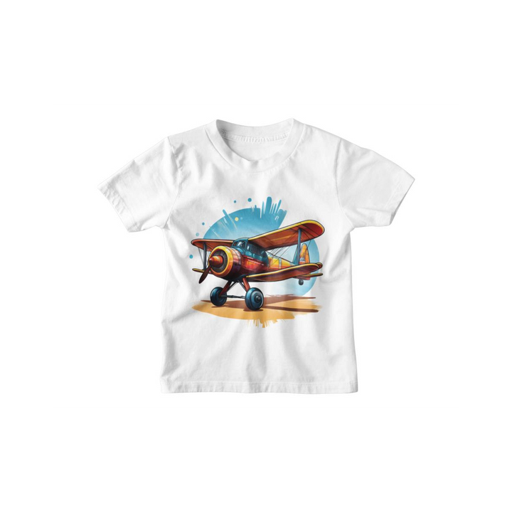 Kinder T-Shirt Cartoon Doppeldecker-Flugzeug