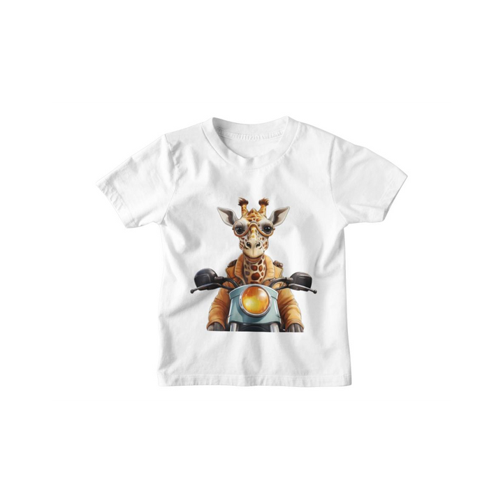 Kinder T-Shirt Giraffe auf Motorrad