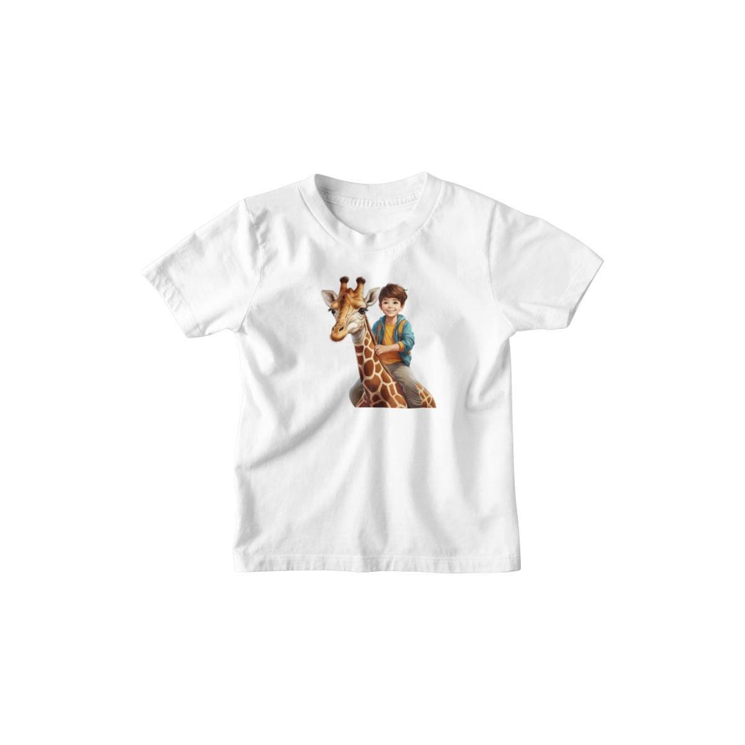 Kinder T-Shirt Junge auf Giraffe