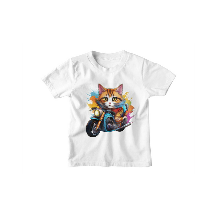 Kinder T-Shirt Katze auf Motorrad 1
