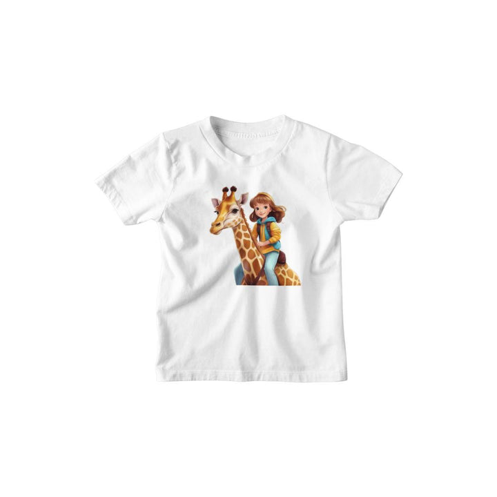 Kinder T-Shirt Mädchen auf Giraffe