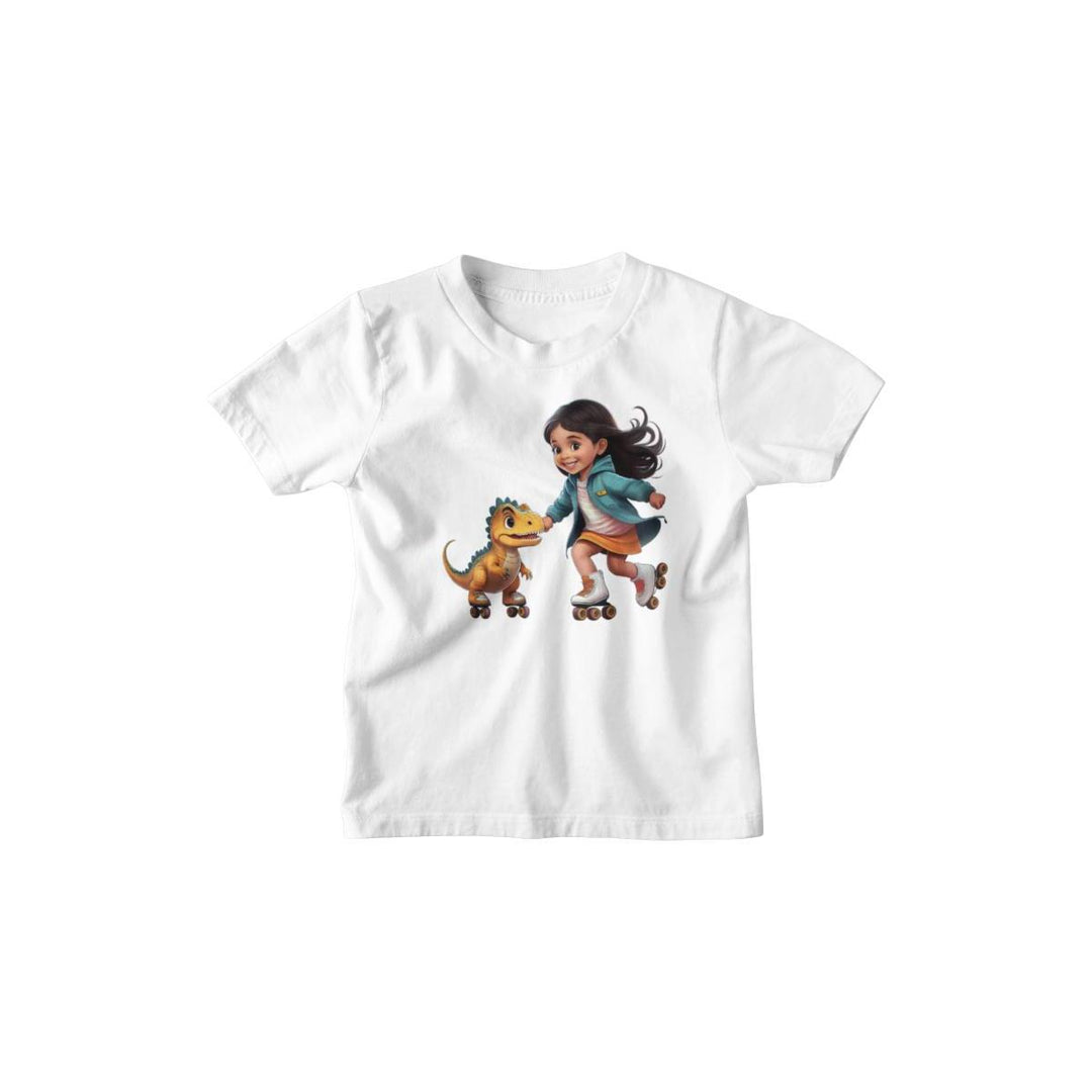 Kinder T-Shirt Mädchen skatet mit Dino