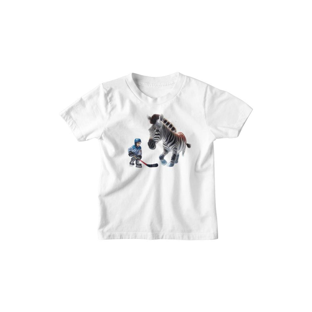 Kinder T-Shirt Zebra spielt Eishockey mit Jungen