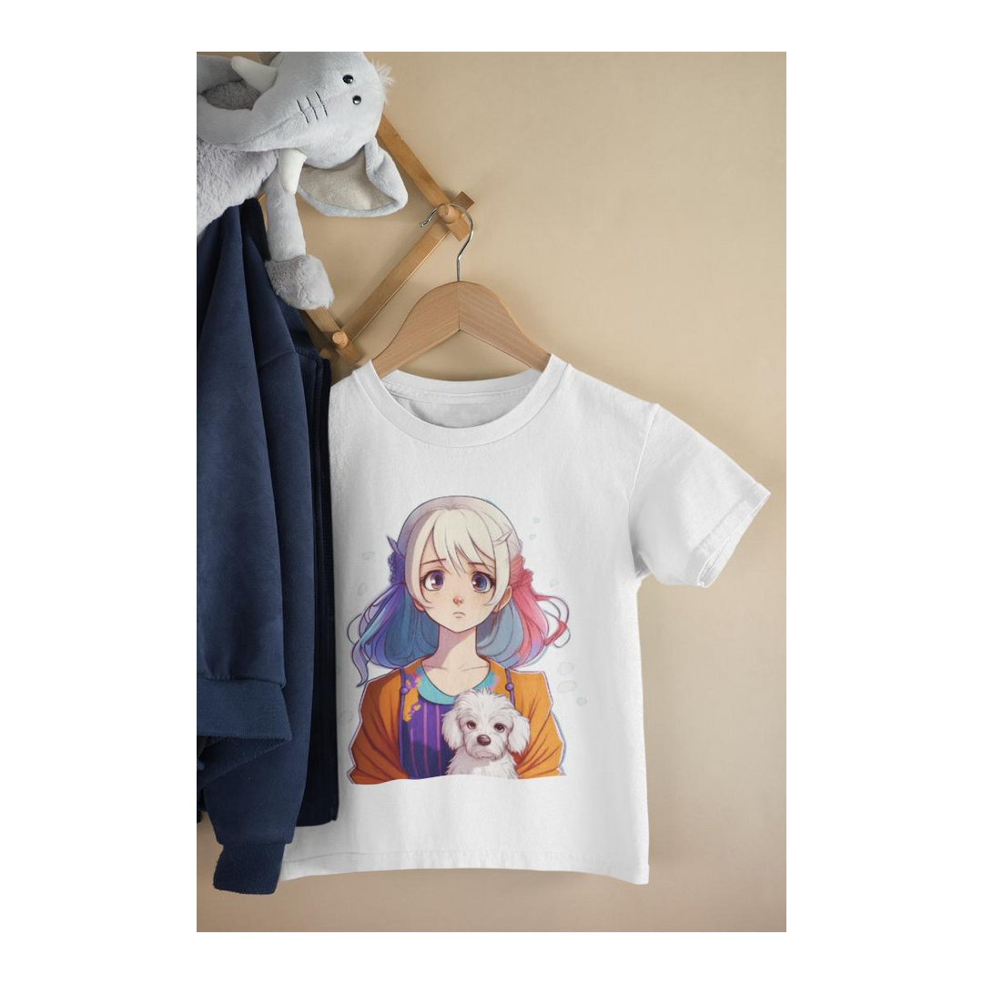 Kinder T-Shirt Anime Girl with Dog