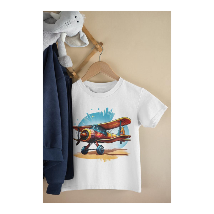 Kinder T-Shirt Cartoon Doppeldecker-Flugzeug