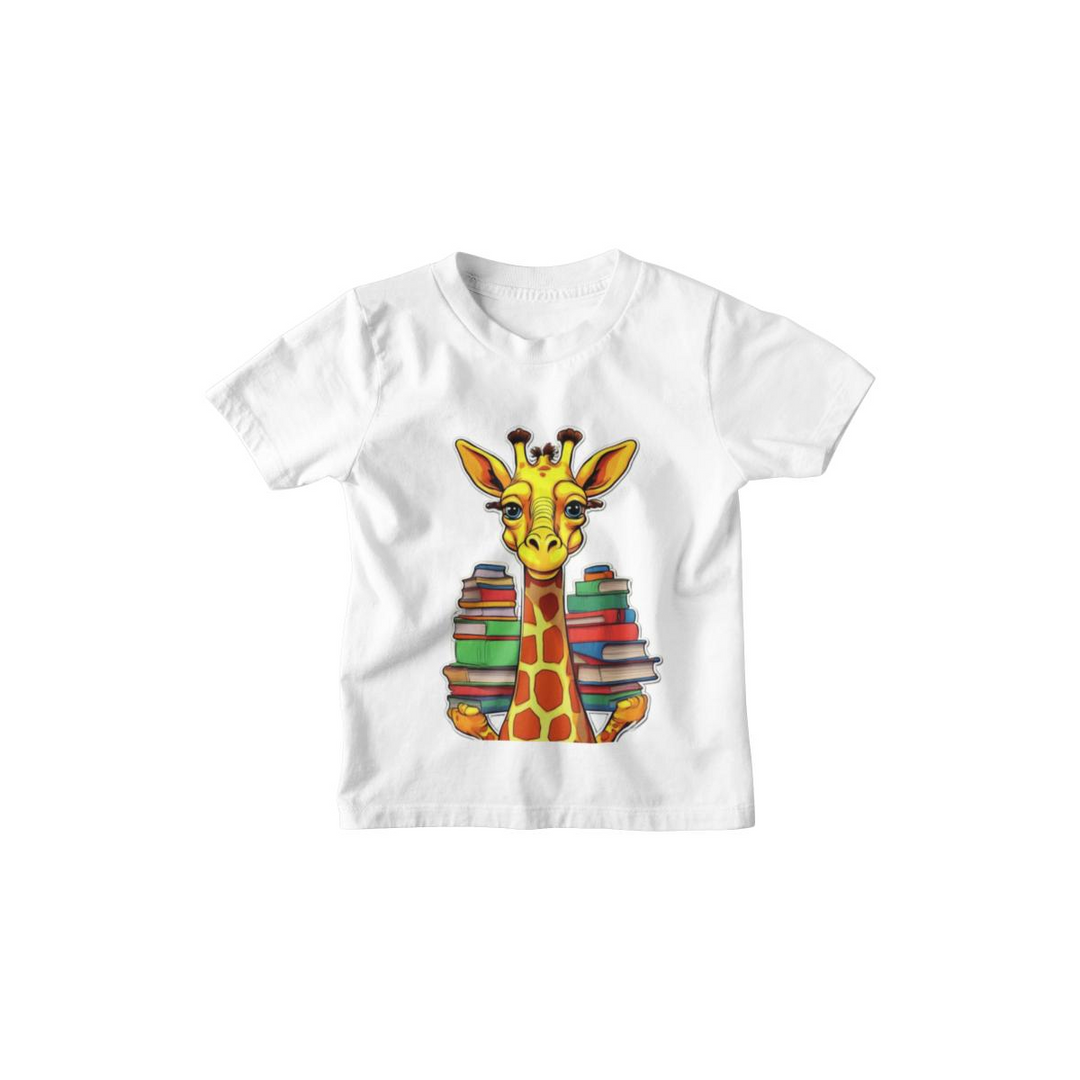 Kinder T-Shirt Comic Giraffe mit Büchern