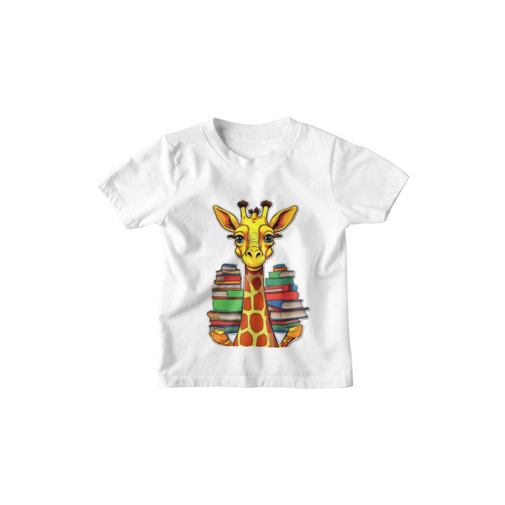 Kinder T-Shirt Comic Giraffe mit Büchern