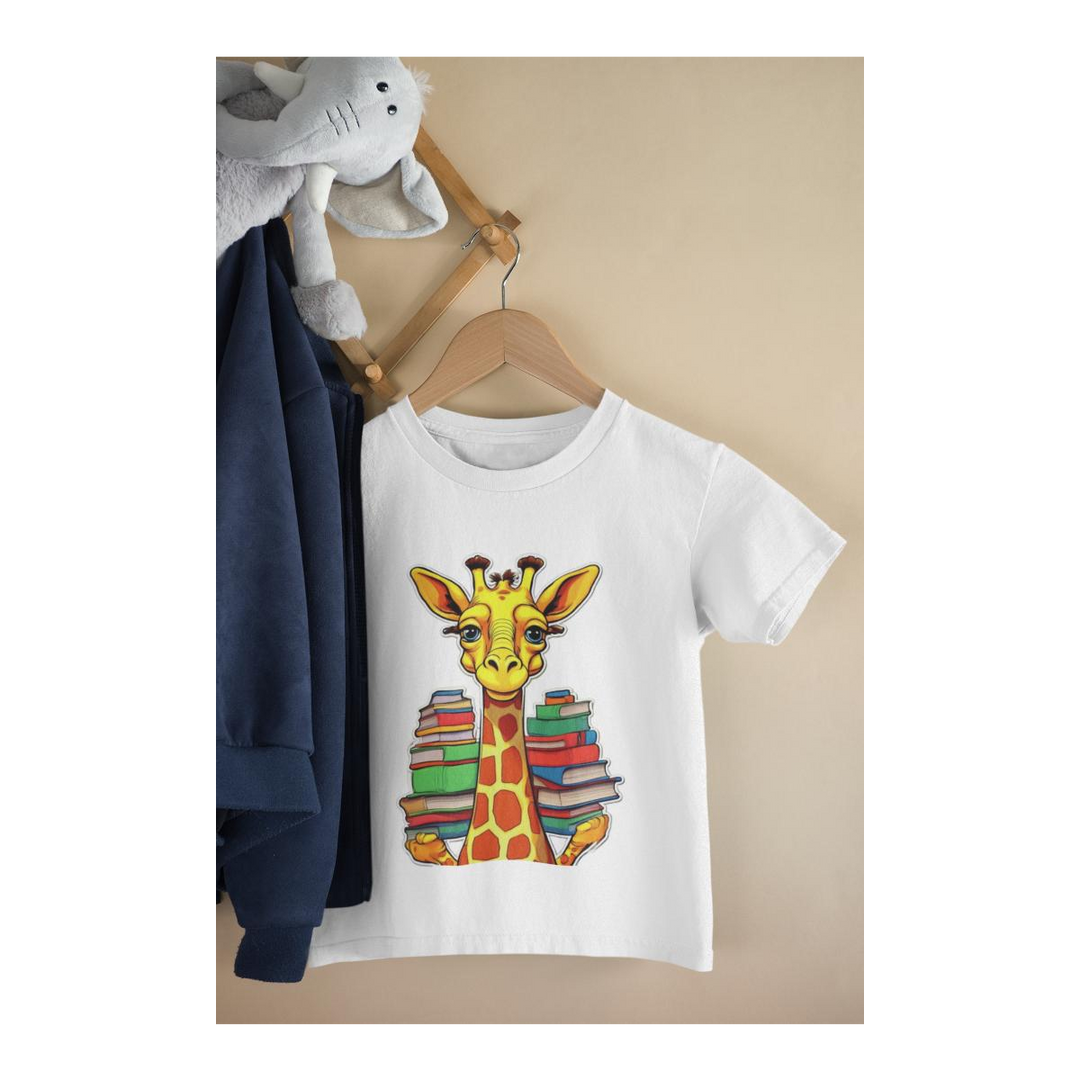 Kinder T-Shirt Comic Giraffe mit Büchern
