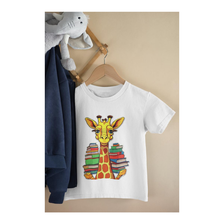 Kinder T-Shirt Comic Giraffe mit Büchern