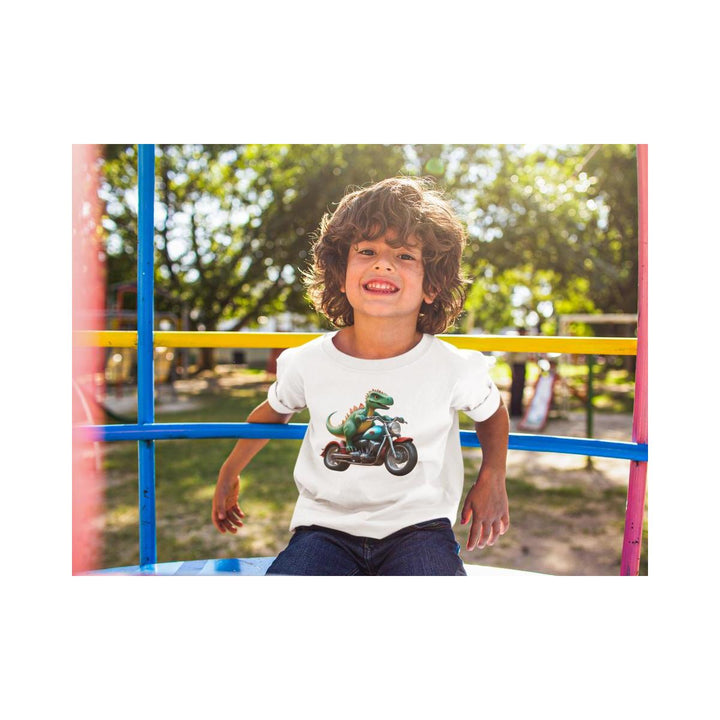 Kinder T-Shirt Dino auf Motorrad