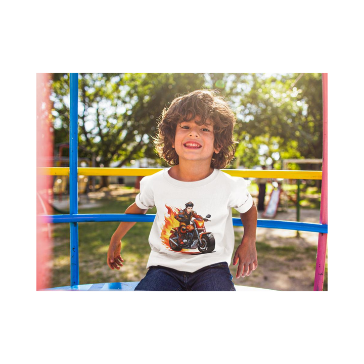 Kinder T-Shirt Flammen-Motorradfahrer