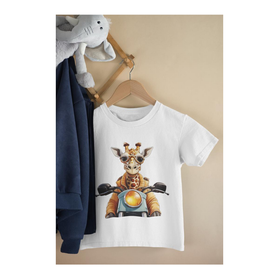 Kinder T-Shirt Giraffe auf Motorrad
