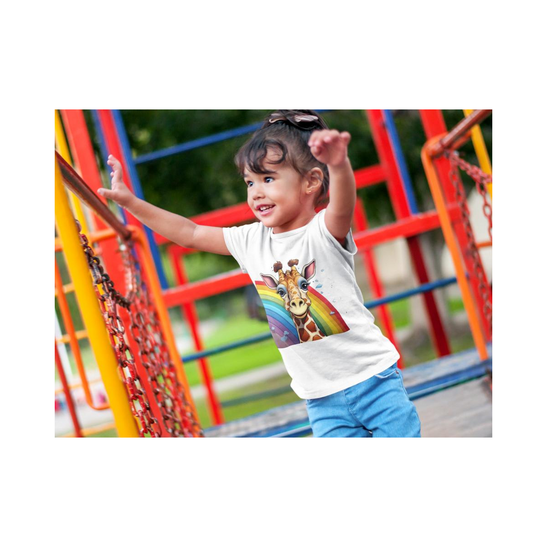Kinder T-Shirt Giraffe mit Regenbogen
