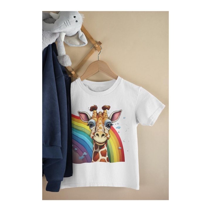 Kinder T-Shirt Giraffe mit Regenbogen