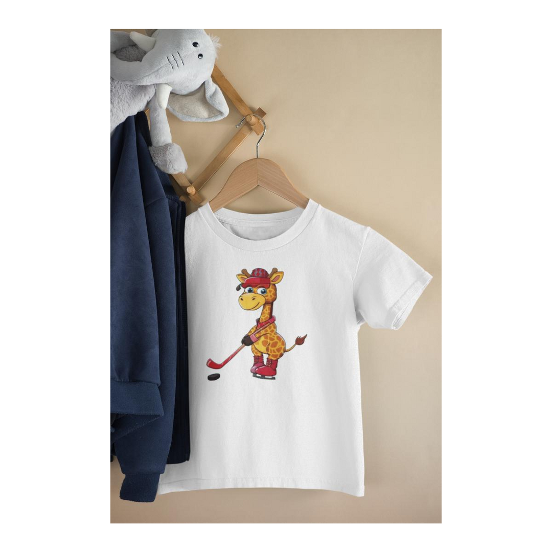 Kinder T-Shirt Giraffe spielt Eishockey