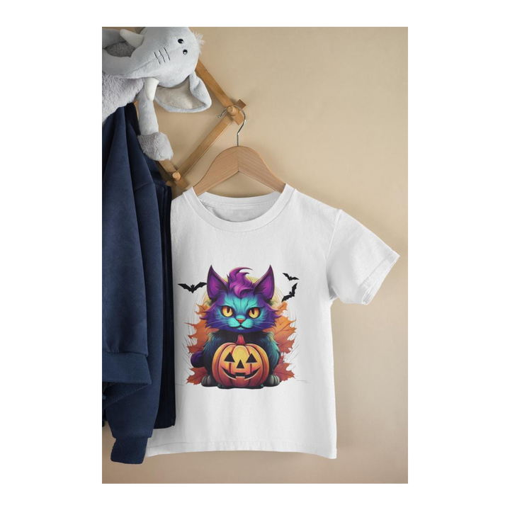 Kinder T-Shirt Halloween Pumpkin Cat