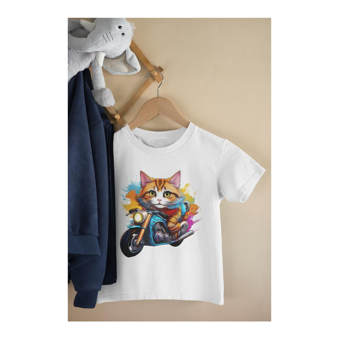Kinder T-Shirt Katze auf Motorrad 1