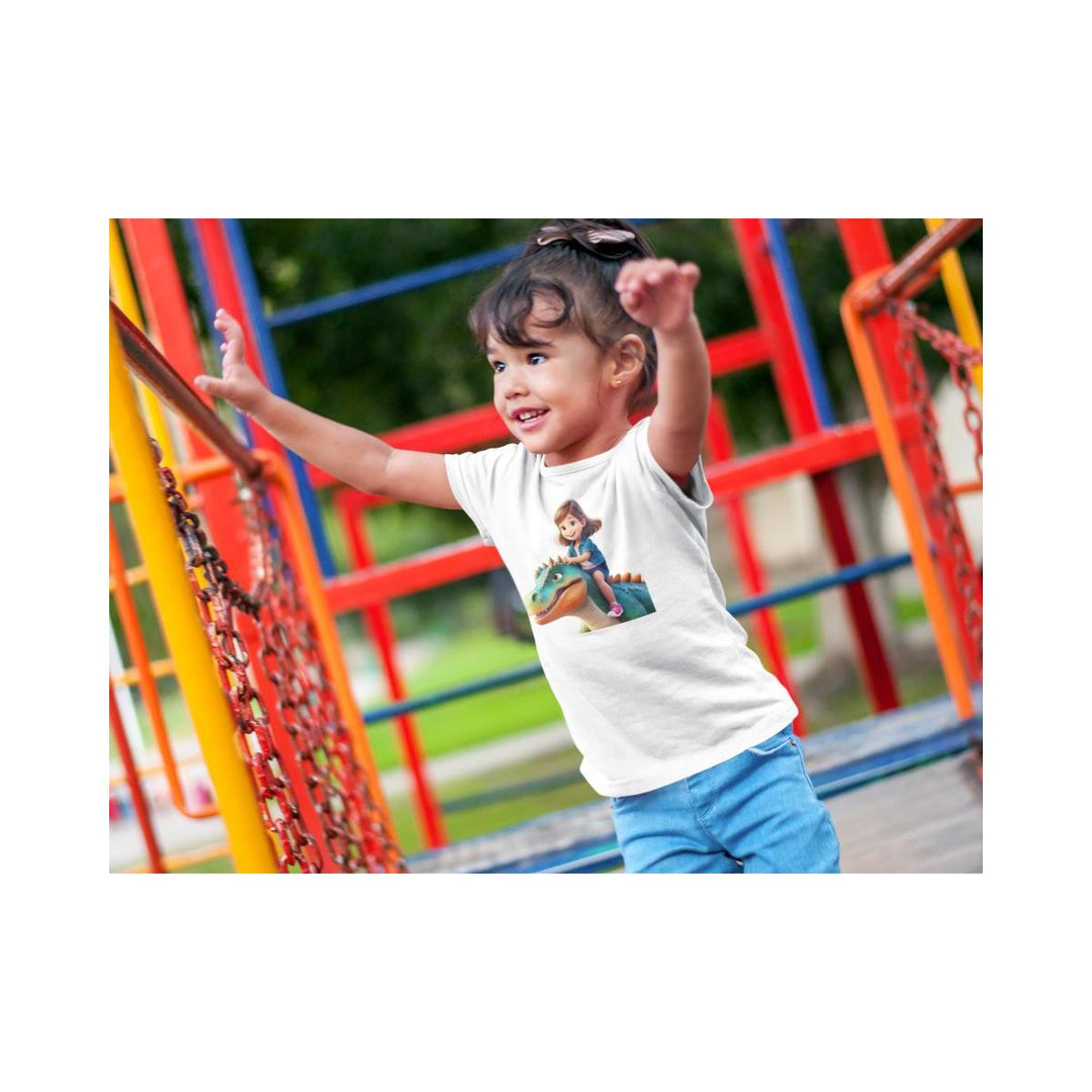 Kinder T-Shirt Mädchen auf Dinosaurier