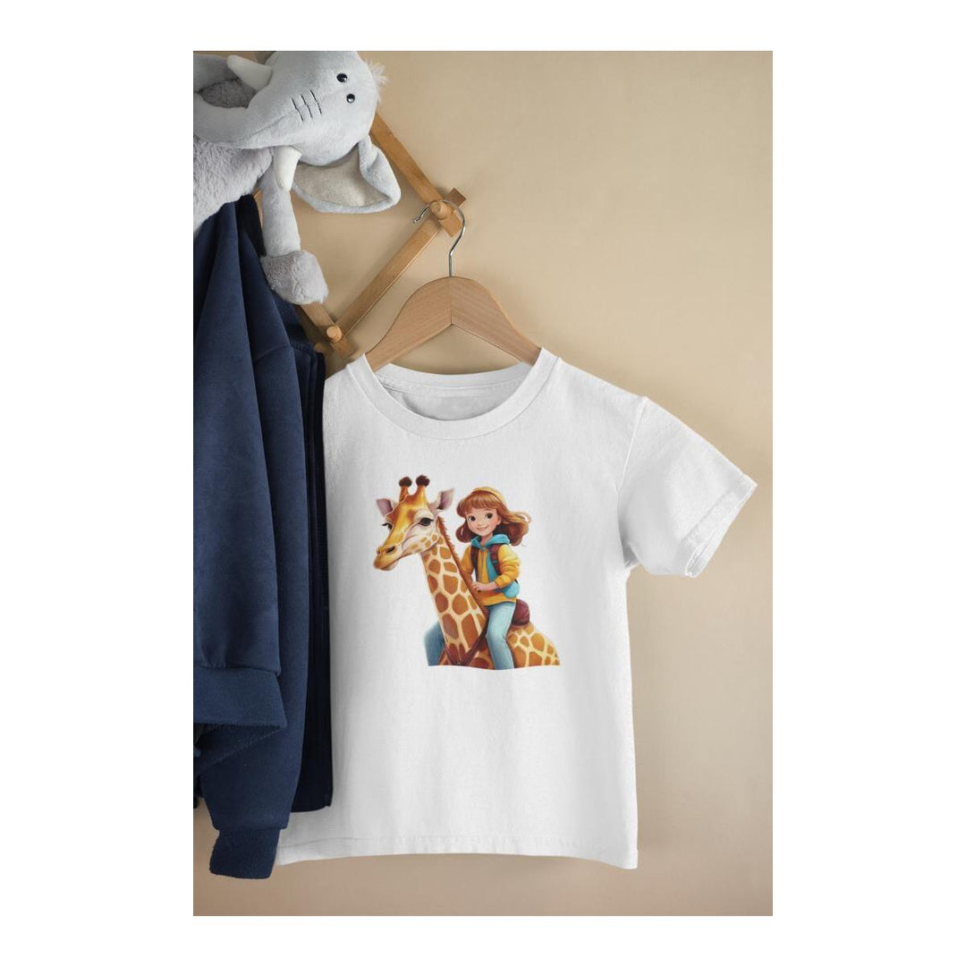 Kinder T-Shirt Mädchen auf Giraffe