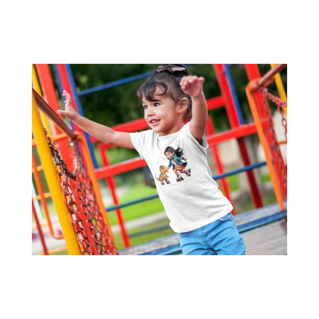 Kinder T-Shirt Mädchen skatet mit Dino
