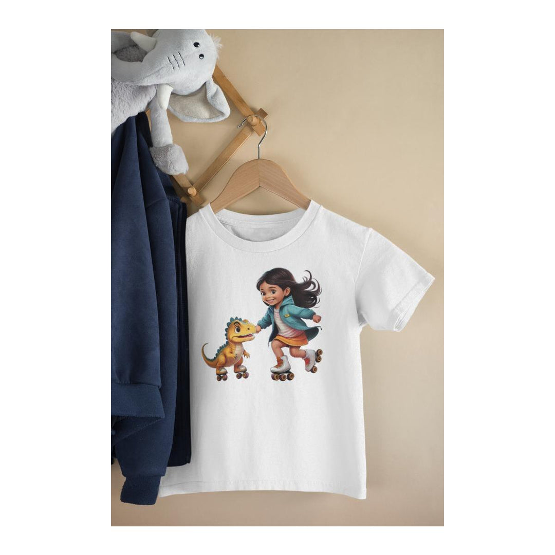 Kinder T-Shirt Mädchen skatet mit Dino