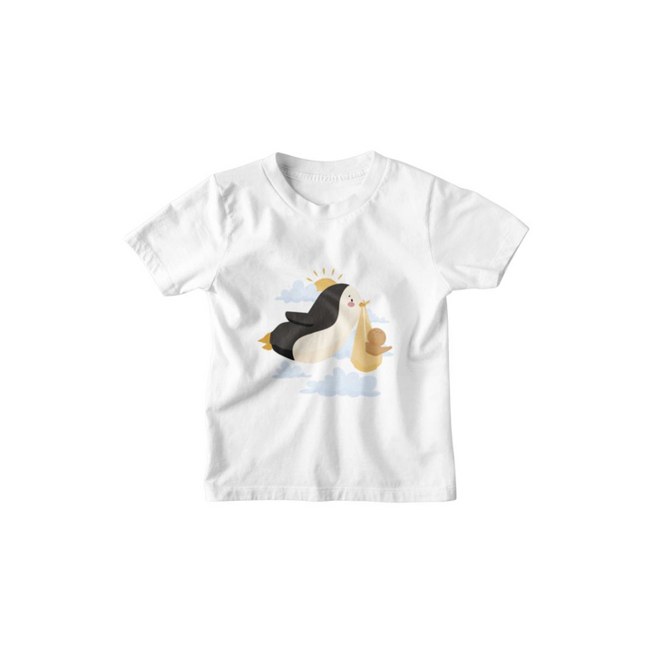 Kinder T-Shirt Pinguin als Storch bringt Baby