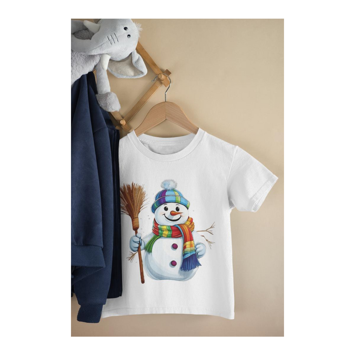 Kinder T-Shirt Schneemann mit Besen
