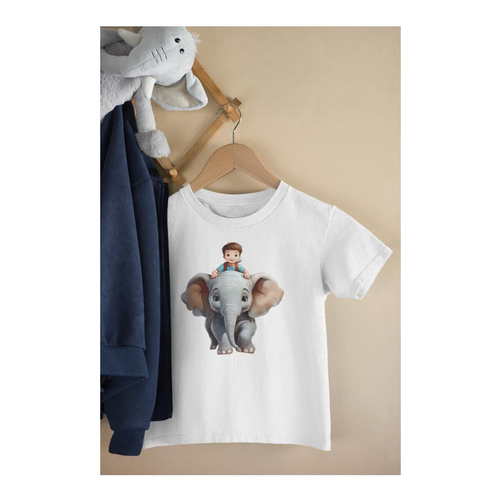Kinder T-Shirt süsser Junge auf Elefant