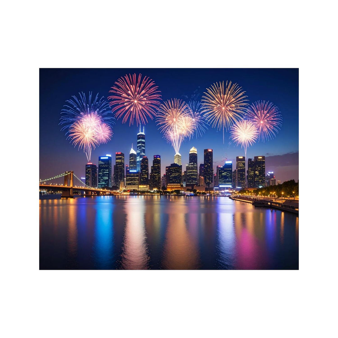 Dekokissen-Set Feuerwerk vor Skyline