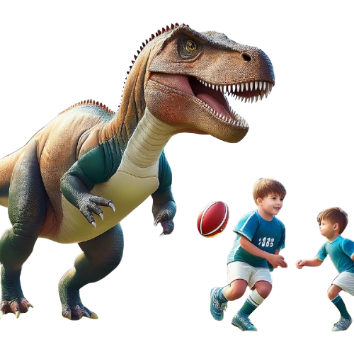 Turnbeutel Comic Dino spielt Rugby