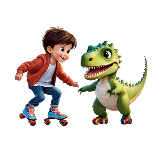 Turnbeutel Comic Dino und Junge am skaten