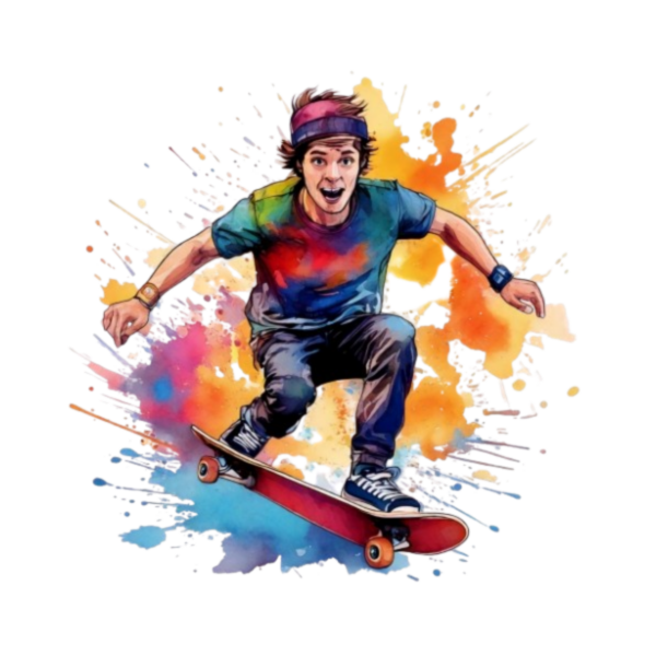 Kinder T-Shirt Comic Watercolor Skateboarder