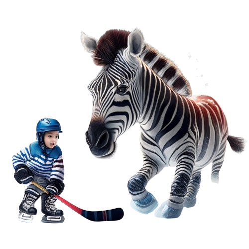 Kinder T-Shirt Zebra spielt Eishockey mit Jungen