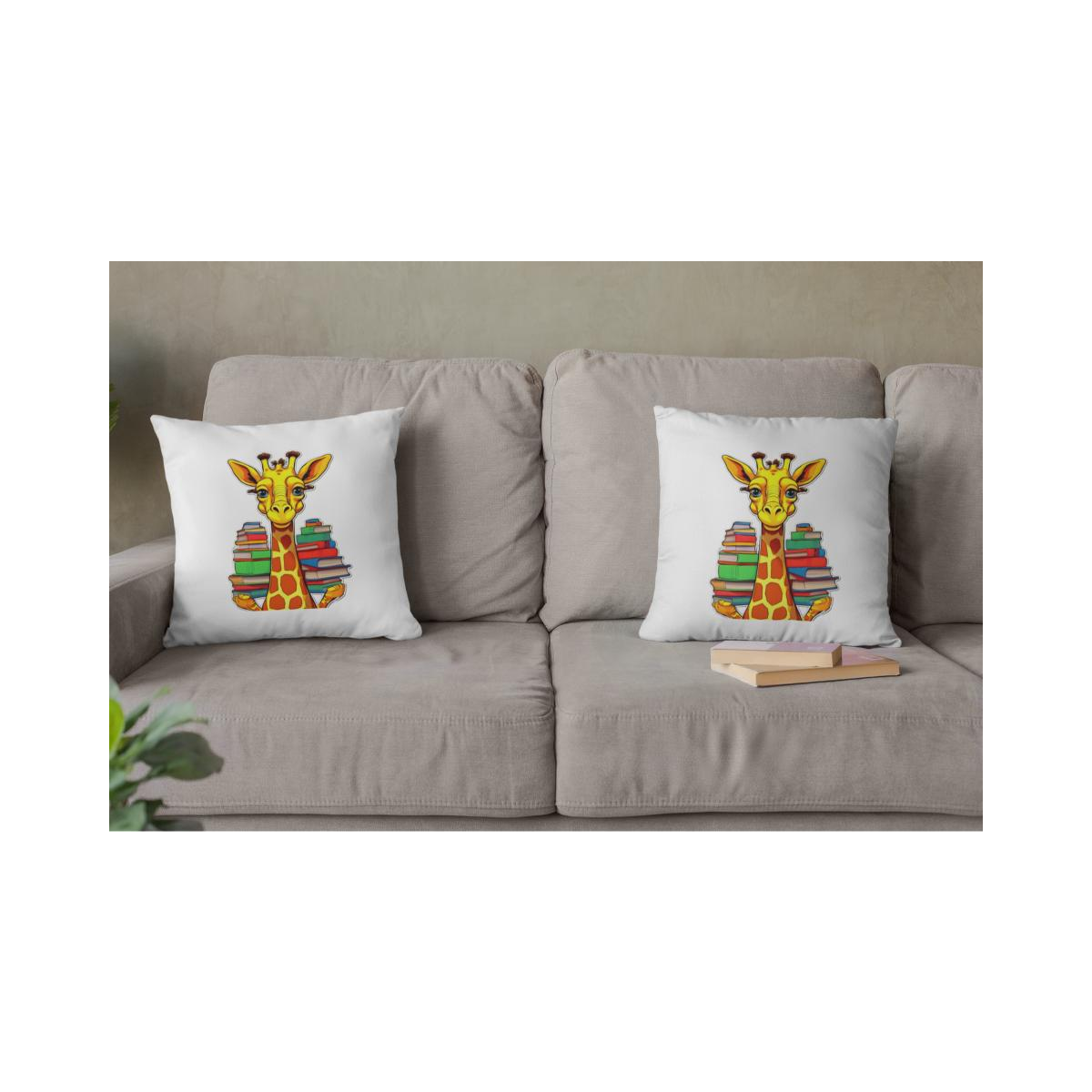 Dekokissen-Set Comic Giraffe mit Büchern