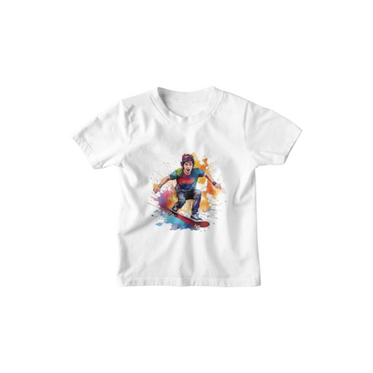 Kinder T-Shirt Comic Watercolor Skateboarder