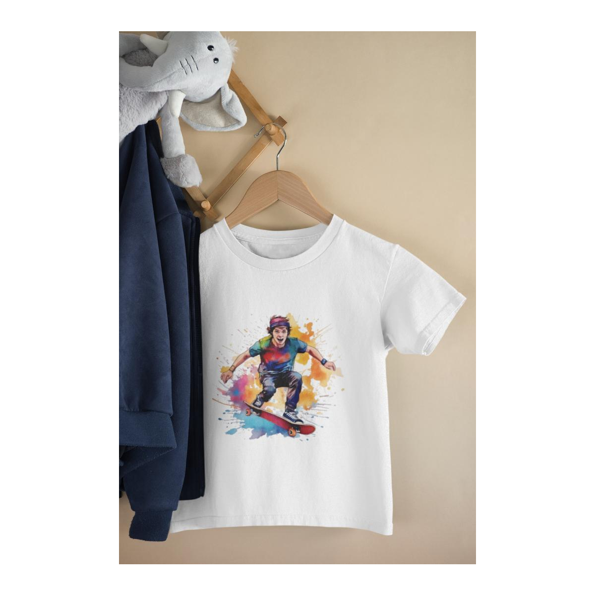 Kinder T-Shirt Comic Watercolor Skateboarder