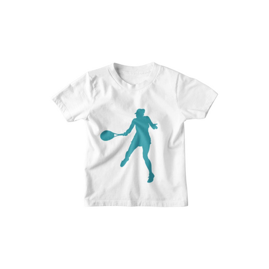 Kinder T-Shirt Frau beim Tennis Silhouette 1