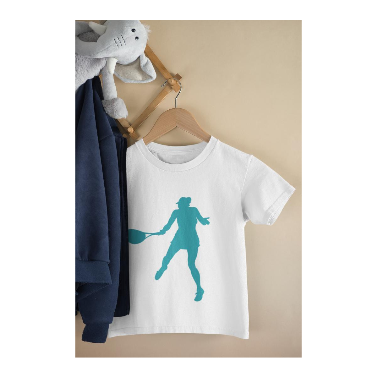 Kinder T-Shirt Frau beim Tennis Silhouette 1