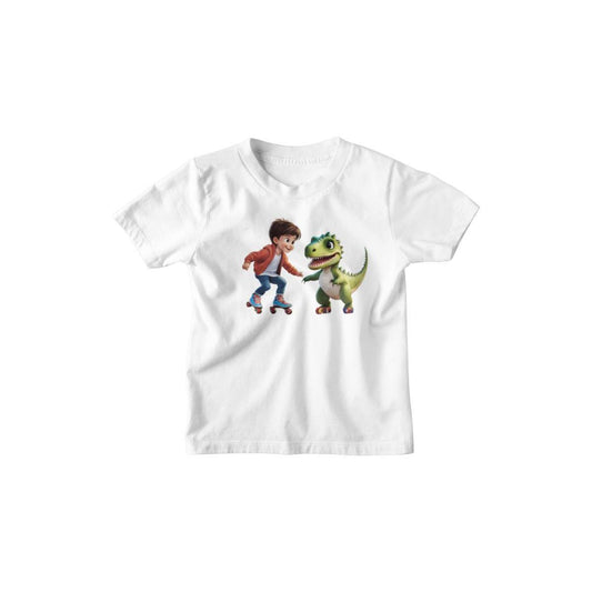 Kinder T-Shirt Junge skatet mit Dino