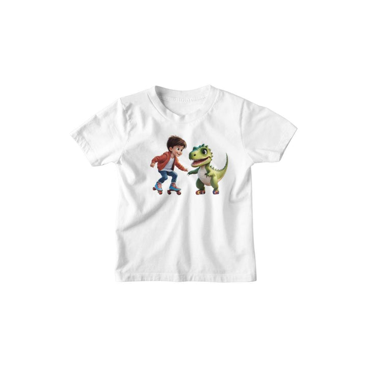 Kinder T-Shirt Junge skatet mit Dino
