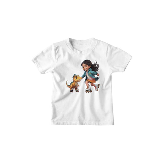 Kinder T-Shirt Mädchen skatet mit Dino