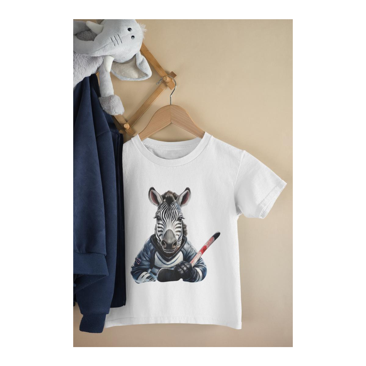 Kinder T-Shirt Zebra Spielt Eishockey